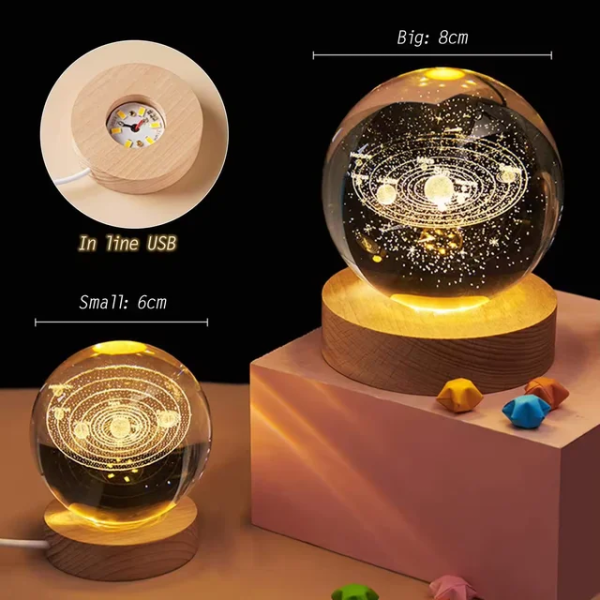 ⁦بلورة كريستال مضيئة اشكال الكواكب والقمر والكرة الارضية- 3D Crystal Ball⁩ - الصورة ⁦8⁩